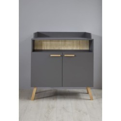 Chambre bébé Trio : Lit 70 x 140 cm + Commode a langer + Armoire MATS - Anthracite - TREND TEAM