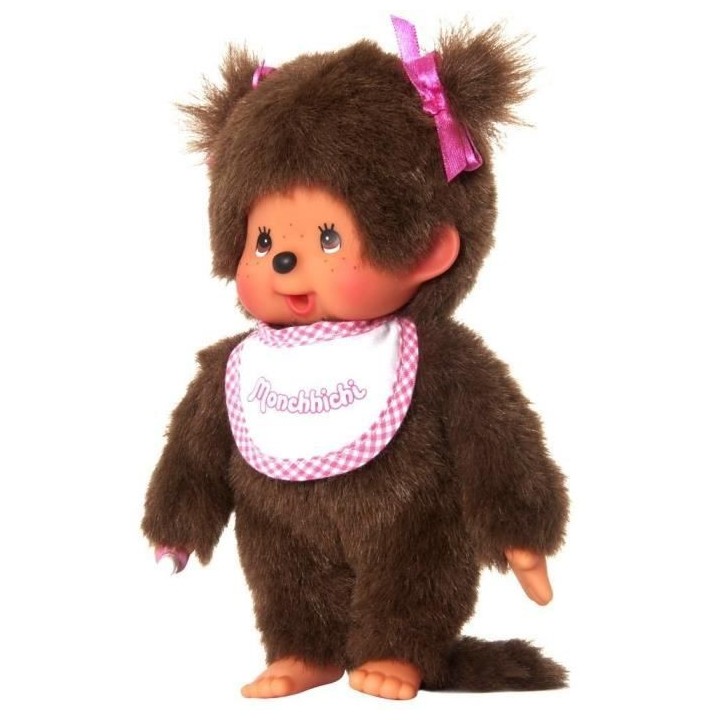 Monchhichi Peluche Fille Bavoir Rose et blanc 20 cm - 25555