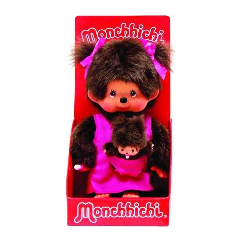 MONCHICHI Peluche Maman et son bébé rose - 20 cm - 23620