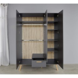 Chambre bébé Trio : Lit 70 x 140 cm + Commode a langer + Armoire MATS - Anthracite - TREND TEAM