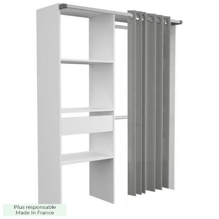 EKIPA Aménagement de placard avec rideau - Décor blanc - 1 colonne a