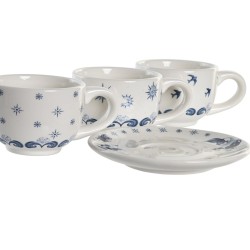 Lot de tasses avec soucoupes DKD Home Decor Bleu Métal Blanc 180 ml Dolomite