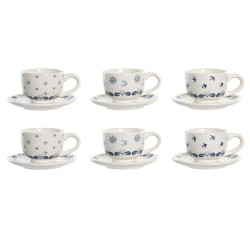 Lot de tasses avec soucoupes DKD Home Decor Bleu Métal Blanc 180 ml Dolomite