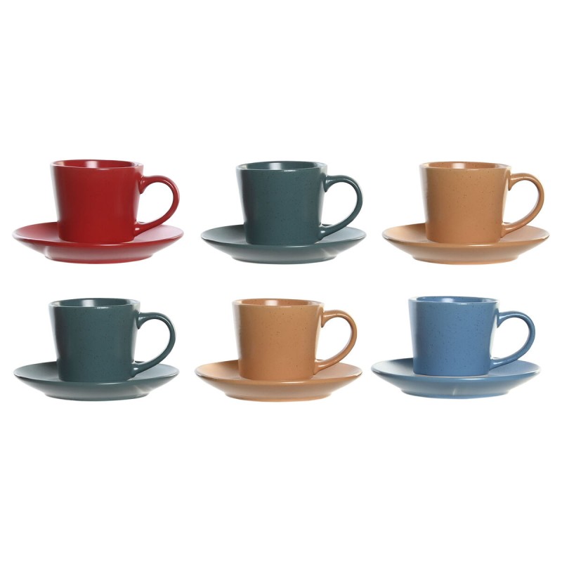 Lot de tasses avec soucoupes DKD Home Decor Rouge Bleu Vert Jaune Grès 180 ml