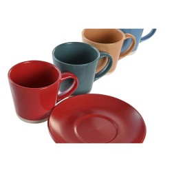 Lot de tasses avec soucoupes DKD Home Decor Rouge Bleu Vert Jaune Grès 180 ml