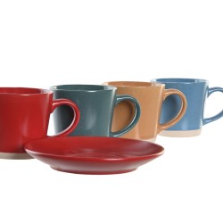 Lot de tasses avec soucoupes DKD Home Decor Rouge Bleu Vert Jaune Grès 180 ml