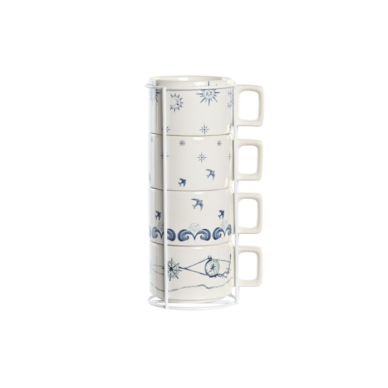 Ensemble de tasses à café DKD Home Decor Bleu Métal Blanc 260 ml 4 Pièces Dolomite