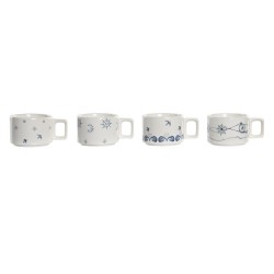 Ensemble de tasses à café DKD Home Decor Bleu Métal Blanc 260 ml 4 Pièces Dolomite