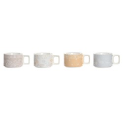 Ensemble de tasses à café DKD Home Decor Rouge Bleu Métal Blanc Jaune Bambou 260 ml 4 Pièces Dolomite