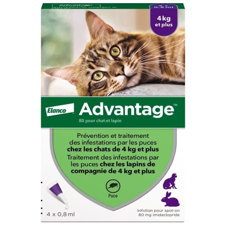 Advantage Solution Antipuce Chat Lapin +4kg 4 pipettes