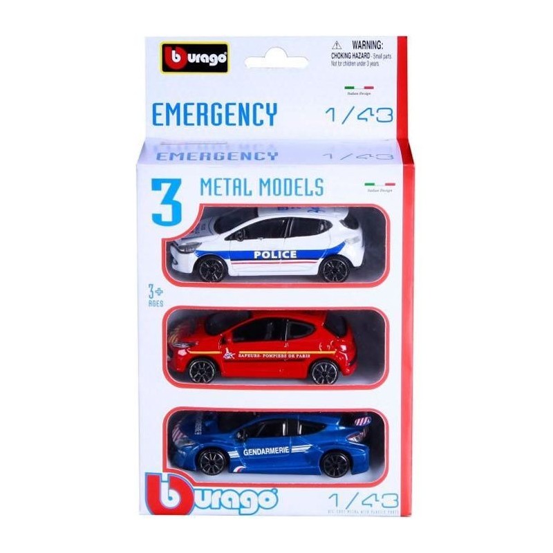 BBURAGO Lot de 3 voitures d'intervention Police Gendarmerie 1/43eme