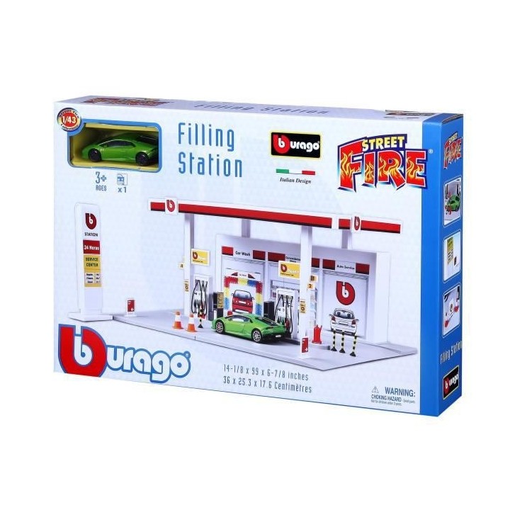 BBURAGO Station service + 1 Véhicule Street Fire 1/43eme