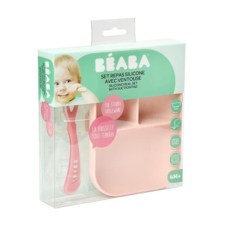 BEABA, Set Repas Bébé, Avec Ventouse, Anti dérapant, Assiette Silic