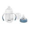 BEABA, Biberon/Tasse d'apprentissage 2 en 1, Tasse Paille Enfant, 100% étanche, Anti-fuite, 210 ml - windy blue