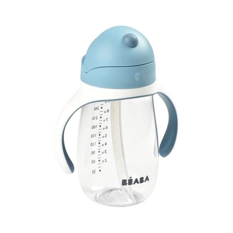 BEABA, Biberon/Tasse d'apprentissage 2 en 1, Tasse Paille Enfant, 100% étanche, Anti-fuite, 300 ml - windy blue