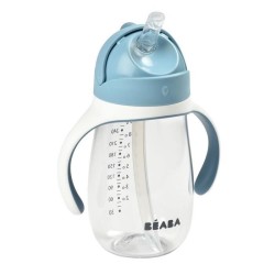 BEABA, Biberon/Tasse d'apprentissage 2 en 1, Tasse Paille Enfant, 100% étanche, Anti-fuite, 300 ml - windy blue