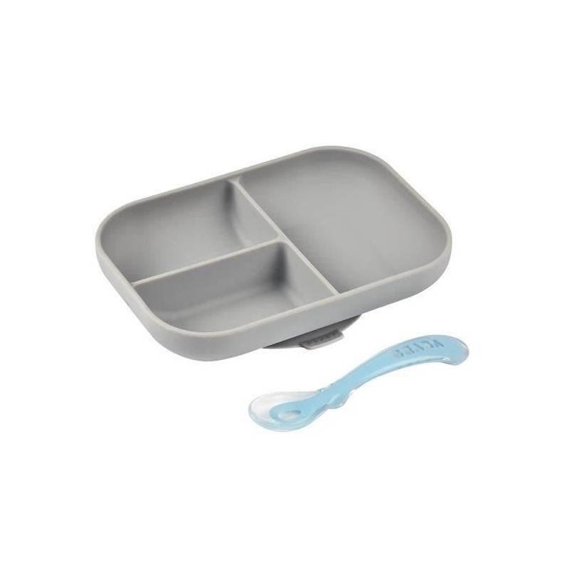 Béaba Repas Set Repas Silicone avec Ventouse Gris