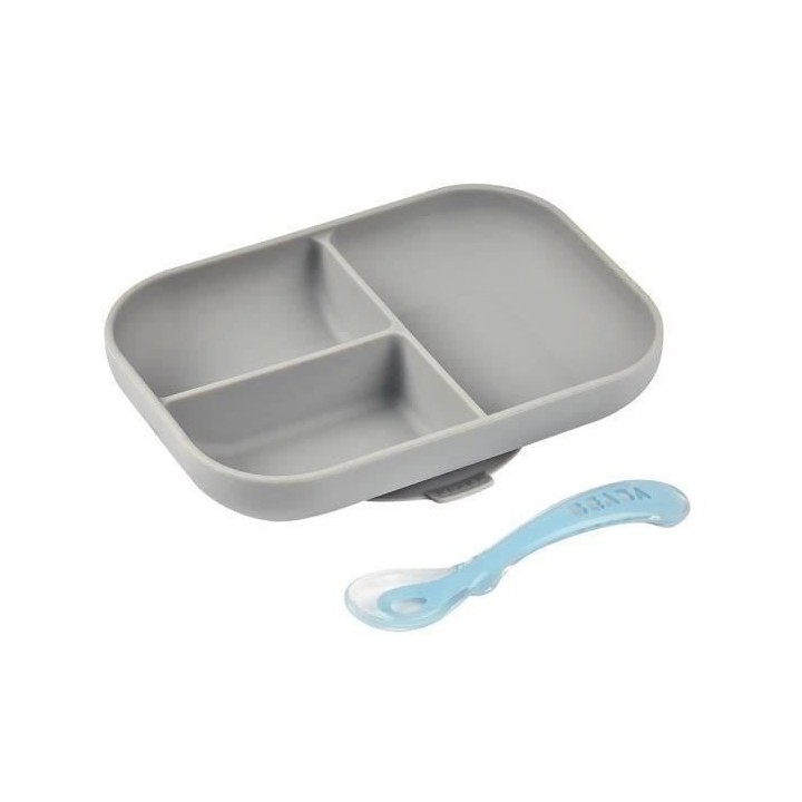 Béaba Repas Set Repas Silicone avec Ventouse Gris