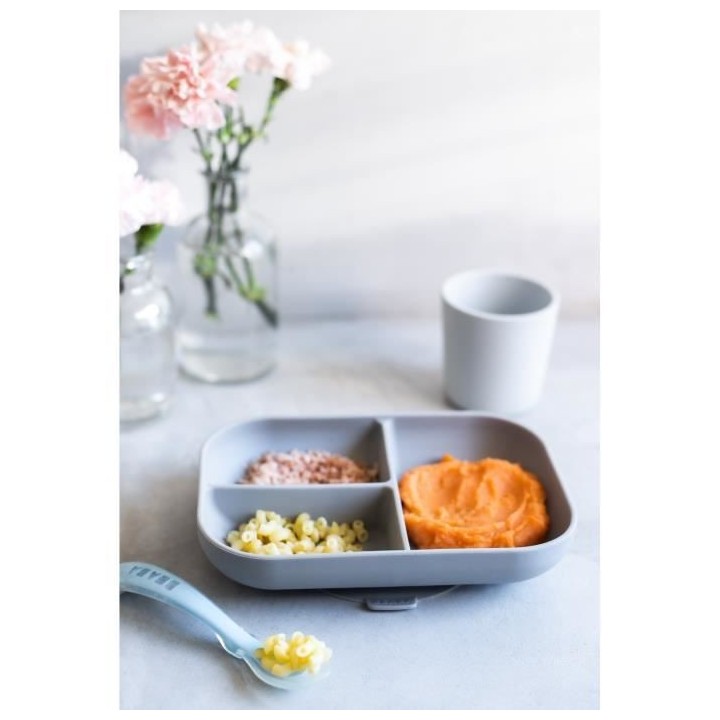 Béaba Repas Set Repas Silicone avec Ventouse Gris