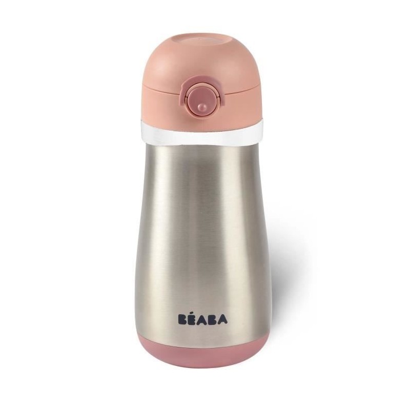 BEABA, Gourde inox 350 ml + anse - old pink