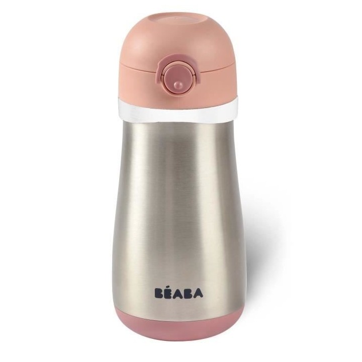 BEABA, Gourde inox 350 ml + anse - old pink