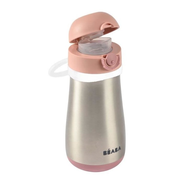 BEABA, Gourde inox 350 ml + anse - old pink