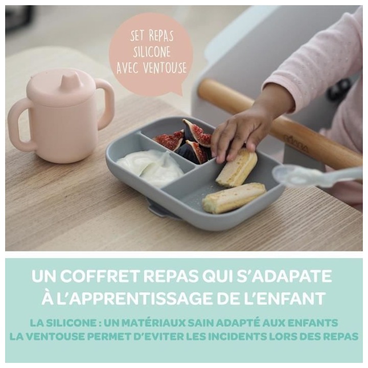 BEABA, Coffret d'apprentissage silicone + tasse - blue