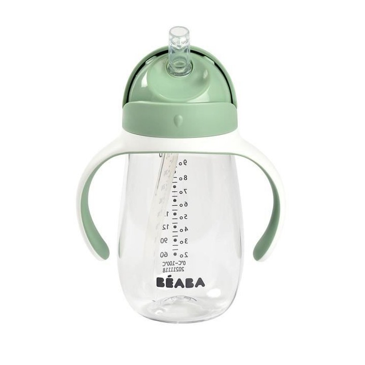 BEABA, Biberon/Tasse d'apprentissage /Tasse paille 300 ml, Vert sauge