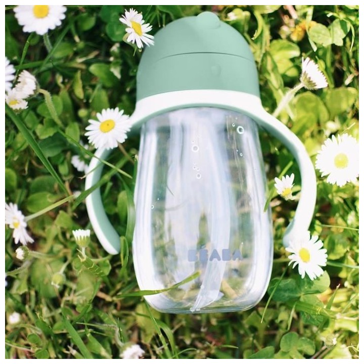 BEABA, Biberon/Tasse d'apprentissage /Tasse paille 300 ml, Vert sauge