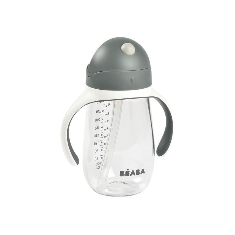 BEABA, Biberon/Tasse d'apprentissage /Tasse paille 300 ml, Gris minéral