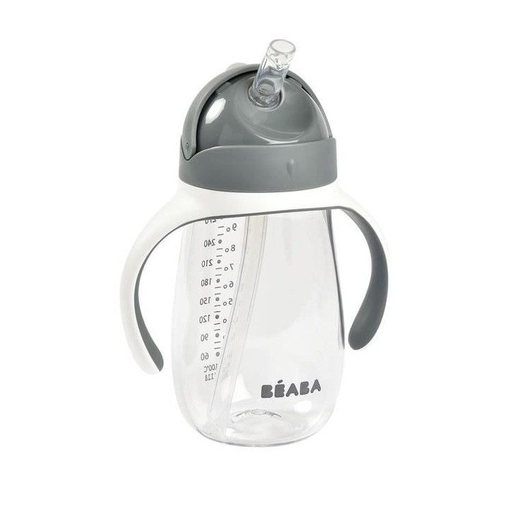 BEABA, Biberon/Tasse d'apprentissage /Tasse paille 300 ml, Gris minér