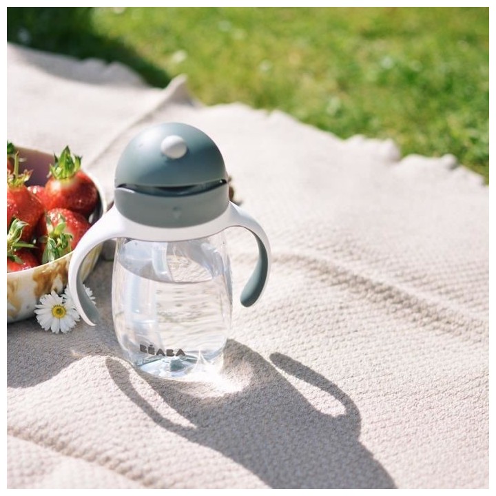 BEABA, Biberon/Tasse d'apprentissage /Tasse paille 300 ml, Gris minér