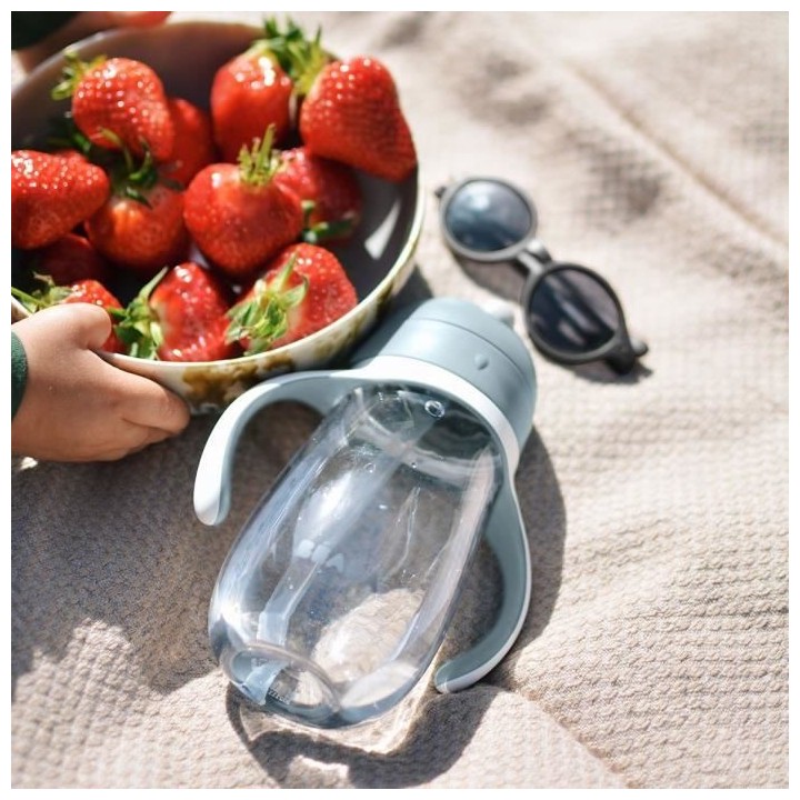 BEABA, Biberon/Tasse d'apprentissage /Tasse paille 300 ml, Gris minér