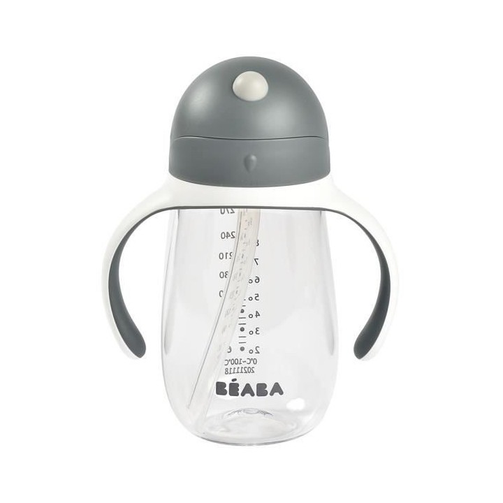BEABA, Biberon/Tasse d'apprentissage /Tasse paille 300 ml, Gris minér