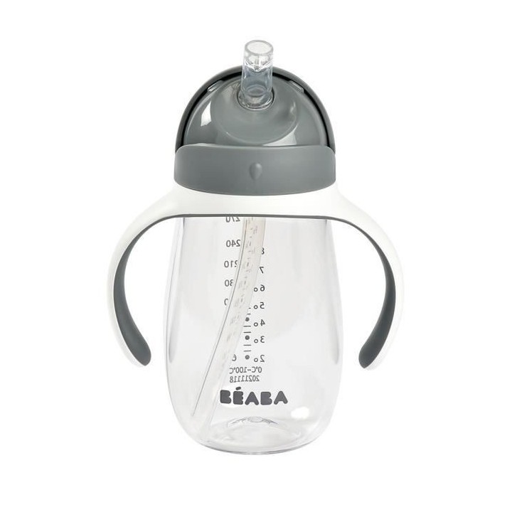 BEABA, Biberon/Tasse d'apprentissage /Tasse paille 300 ml, Gris minér