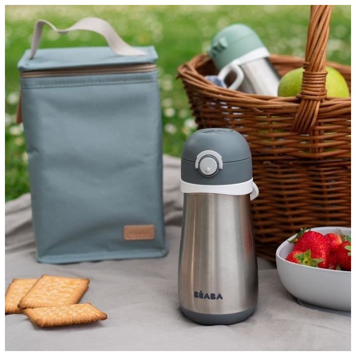BEABA, Gourde inox 350 ml avec anse, Gris minéral