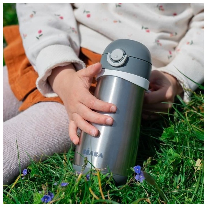 BEABA, Gourde inox 350 ml avec anse, Gris minéral