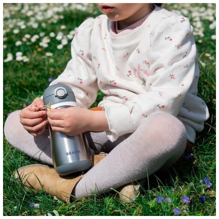 BEABA, Gourde inox 350 ml avec anse, Gris minéral