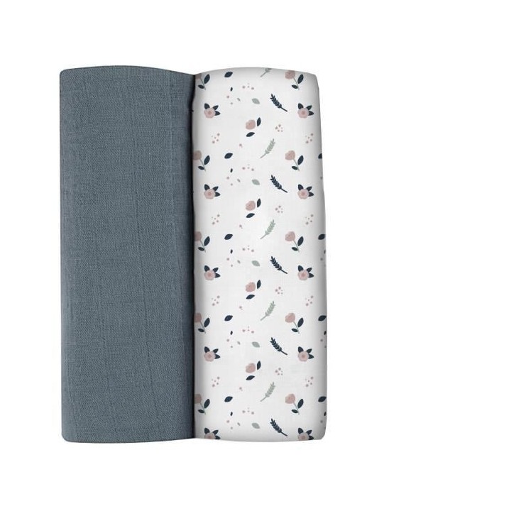 BEABA, Boîte 2 LANGES 120cm - Gris Stormy / Flore printaniere