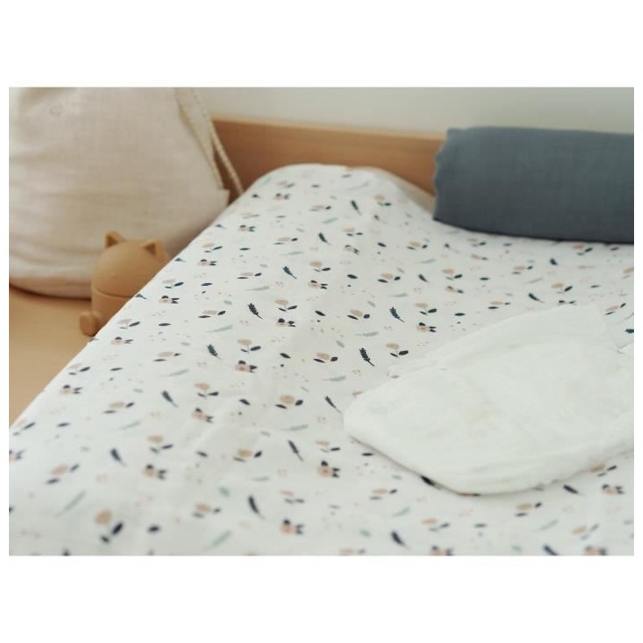 BEABA, Boîte 2 LANGES 120cm - Gris Stormy / Flore printaniere