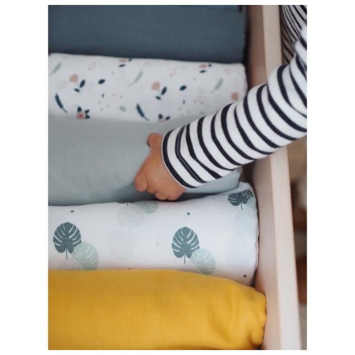 BEABA, Boîte 2 LANGES 120cm - Gris Stormy / Flore printaniere