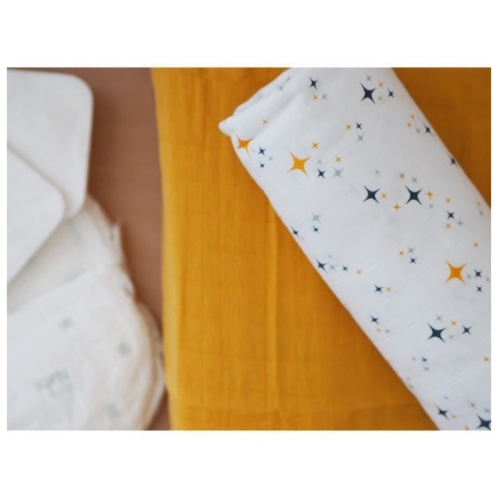 BEABA, Boîte 2 LANGES 120cm - Jaune Miel / Nuit étoilée