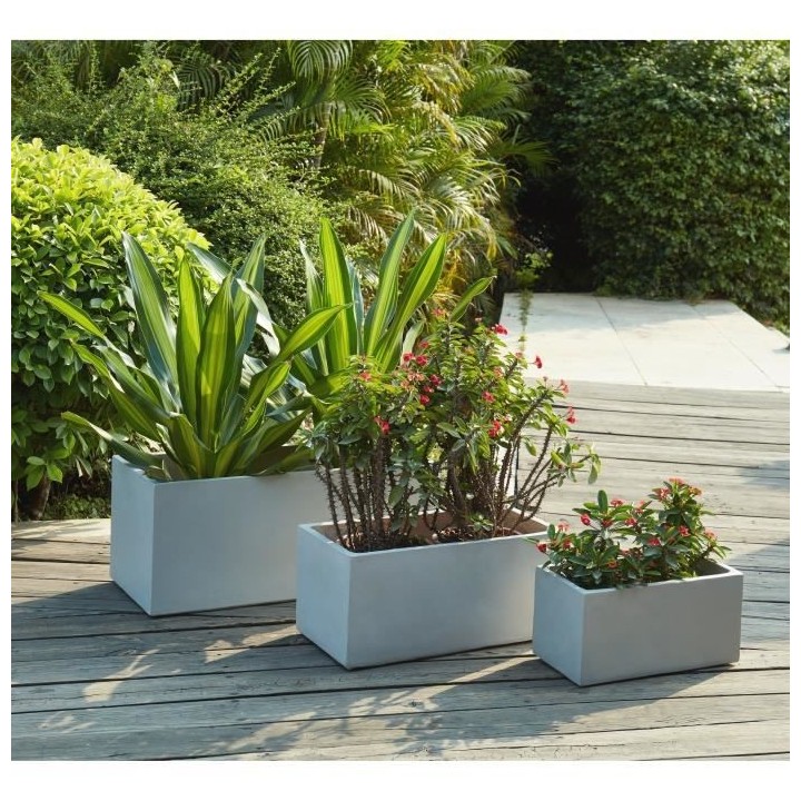Bac a fleurs en fibre de verre style ciment - 76 x 34 x 32 cm - 80 L -