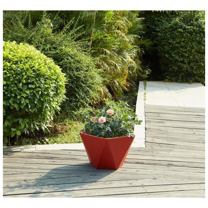 Pot géométrique en fibre de verre - 50 x 30 cm - Rose corail