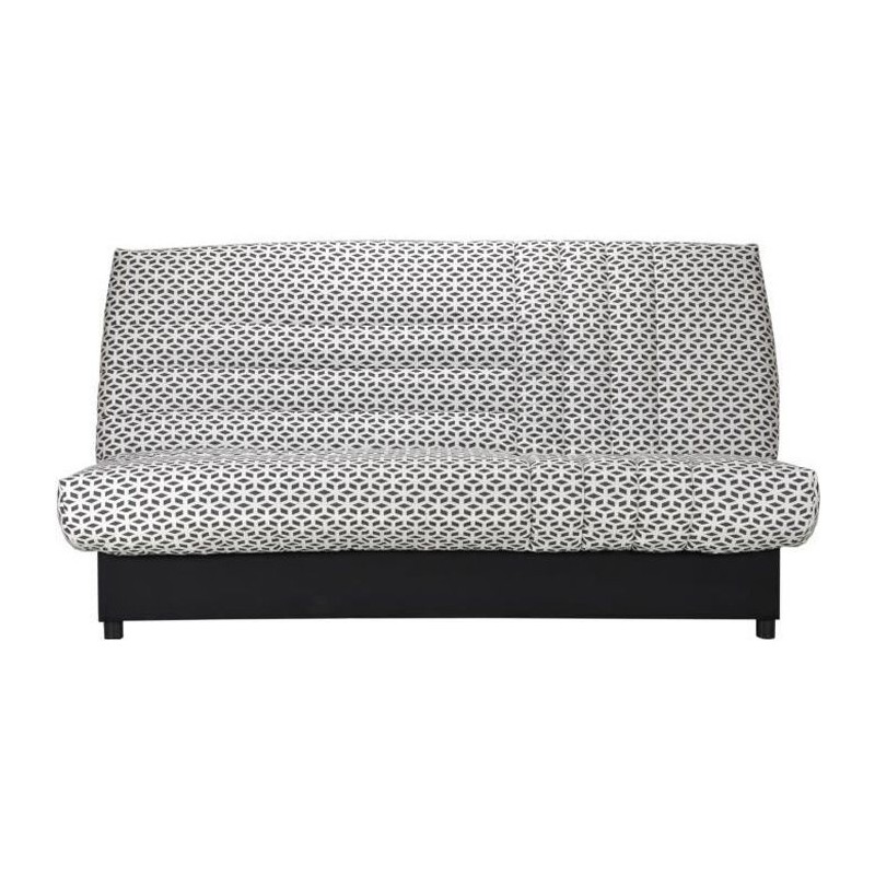 Banquette clic clac 3 places matelas Bultex - Tissu blanc et noir - L 192 x P 95 cm - BEIJA