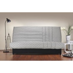 Banquette clic clac 3 places matelas Bultex - Tissu blanc et noir - L 192 x P 95 cm - BEIJA