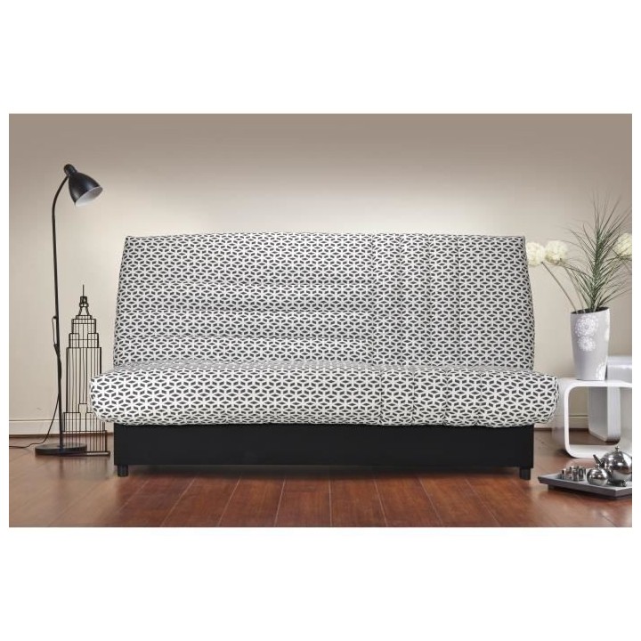 Banquette clic clac 3 places matelas Bultex - Tissu blanc et noir - L