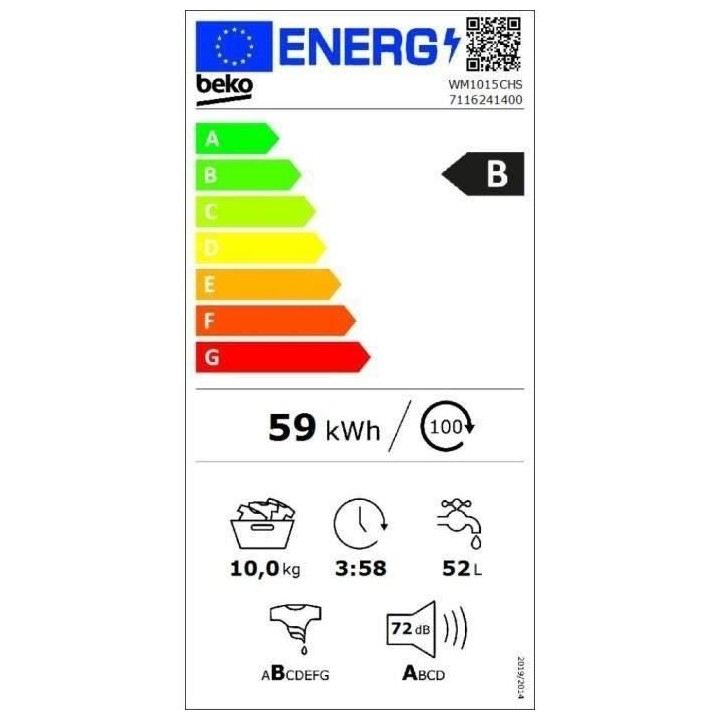 Lave-linge hublot BEKO WM1015CHS - 10 kg - Induction - 1200 trs/min -