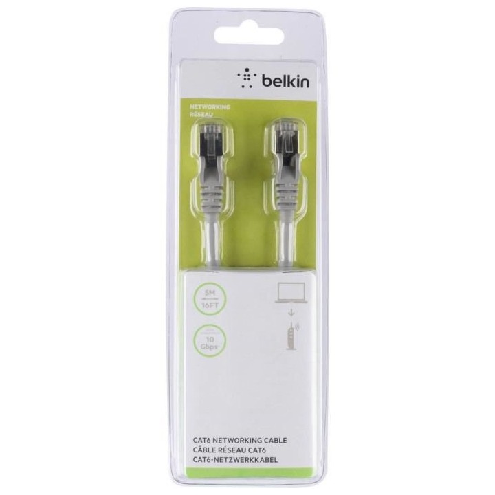 BELKIN Câble sans accroc RJ45 - Cat6 - STP - 5 m - Gris