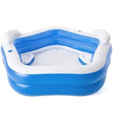 Piscine gonflable octogonale bleue avec sieges et appuie-tetes 213 x 206 x 69 cm - BESTWAY - 54153